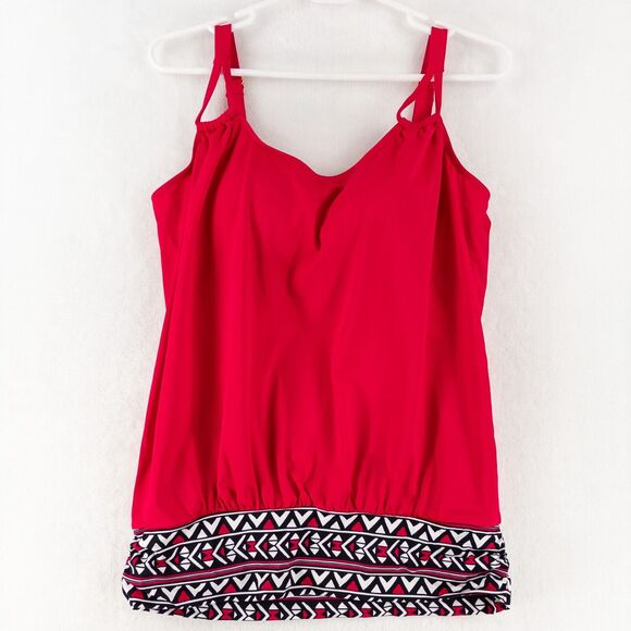 Swimsuits For All Pink Blouson Tankini Swim Top Sz 10 Shelf Bra Geometric Hem - Picture 1 of 8